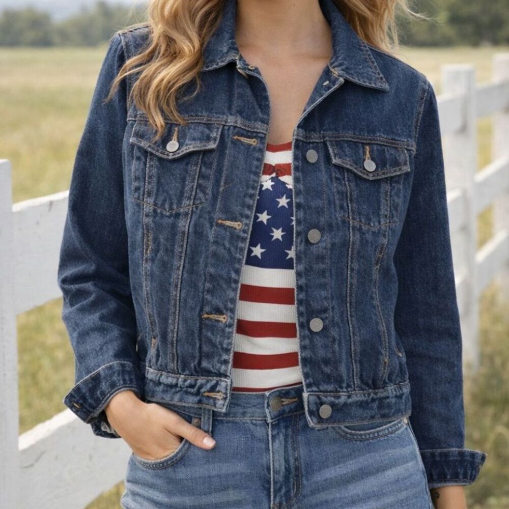 Eddie Bauer Classic Denim Jacket Women's Small Dark Wash 100% Cotton Americana